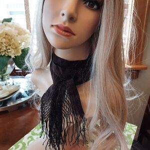 Brown/ Gold Metallic Fringed Netted Scarf/Tie Belt